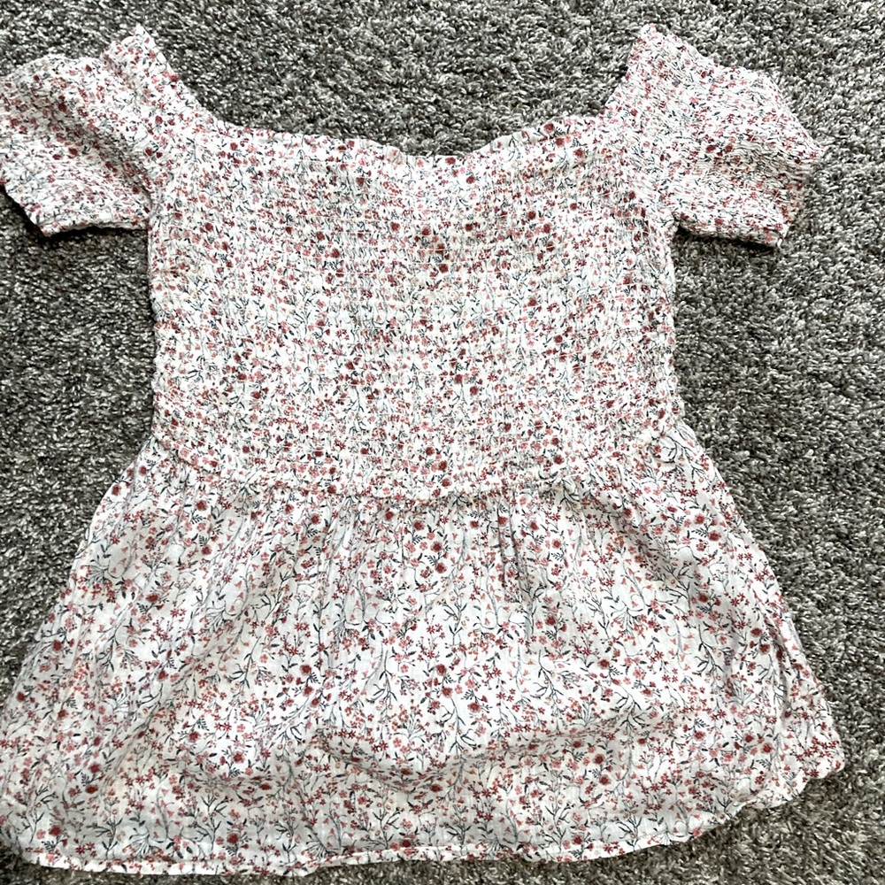 Floral print, Off the shoulder, smocked, shirt